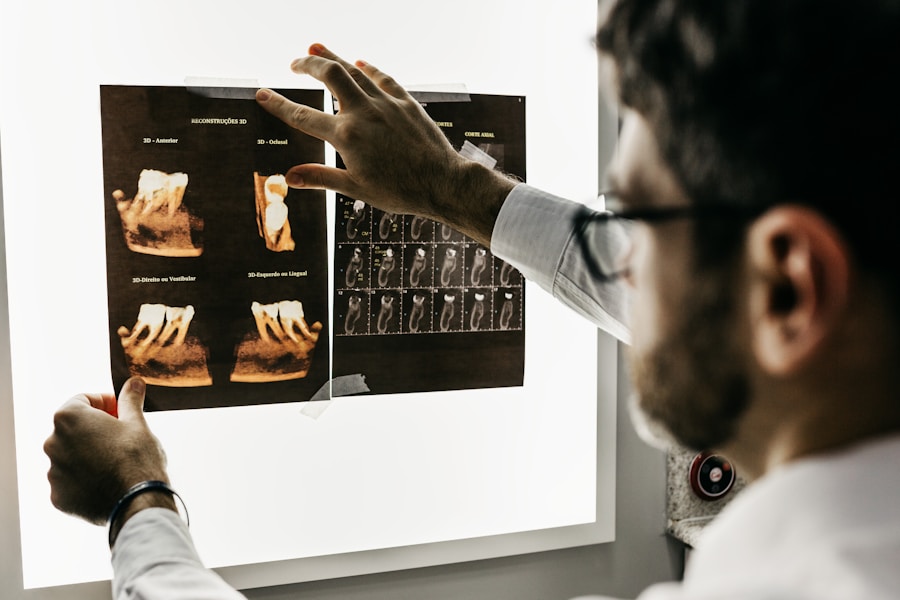 Endodontist working at dental microscope performing a root canal procedure